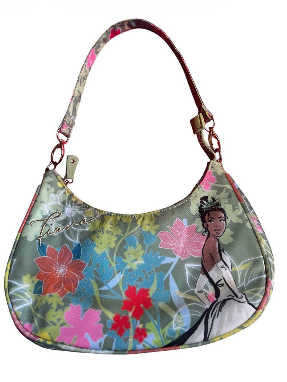 Disney Parks Tiana Purse Bag Green Printed Zip Shoulder Bag